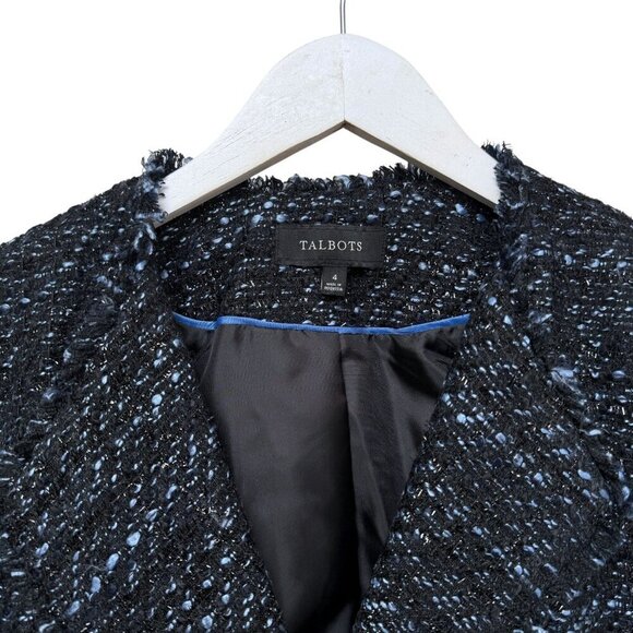 TALBOTS Tweed Blazer Size 4 Womens Shimmer Evening Jacket Blue Black - Picture 4 of 9